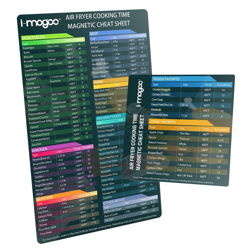 Air Fryer Magnetic Cheat Sheet Set, Cook Times Chart Air