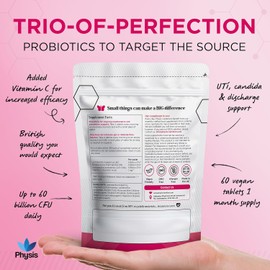 PHYSIS Oral Probiotics for Women | 60 Tablets | Feminine Care Intimate Flora | 15 Billion CFU | 3in1 Womens Flora, Gut Health, Bloating & Yeast Control