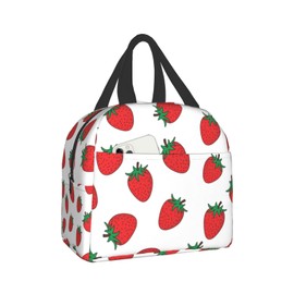 Hulnulnu Aesthetic Insulated Strawberry Lunch Bag Box for Kids Teen Girls Boys Women Reusable Lunchbox for School Work Picnic Travel