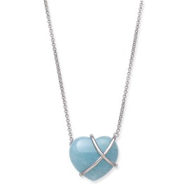 Belacqua Sterling Silver Natural Aquamarine Blue Heart Necklace