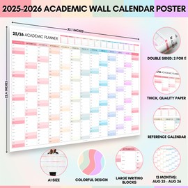 2025-2026 Academic Wall Planner A1 – Double-Sided 13-Month Calendar Poster | August 2025 to August 2026 | Large Writing Blocks, Colorful Design (Horizontal)