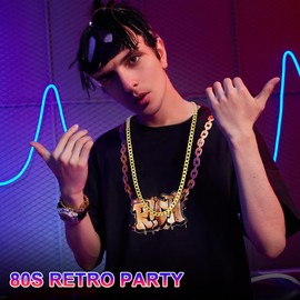 BSBUY 1 Pc Hip Hop Costume Accessories, 80s 90s Hip Hop Fancy Dress Rapper Fancy Dress Accessories, Gold Digger Accessories Party Supplies Rapper Hippie Accessories with Fake Gold Chain for Women Men