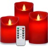 Nancia Flameless Battery Operated Flickering Candles:3PACK Red Real Wax Pillar