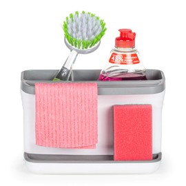ROSMARINO Sink Caddy 8.6x4.7x5.5 (22x12x14cm) in Grey & White - Kitchen Organiser with Sponge Holder (Sink Caddy)
