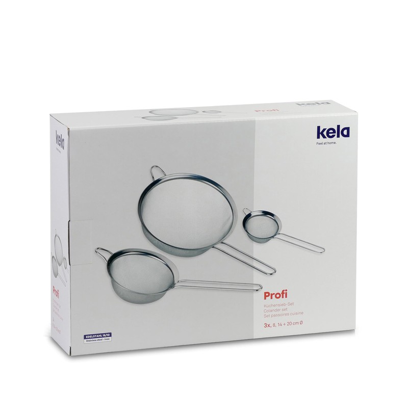 Kela 11074 Küchensieb-Set, 3-teilig, 8/14/20 cm Durchmesser, Edelstahl, Profi