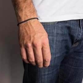 Akitsune Franco Chain Link Bracelet | 3 mm Diameter | Men's Women's Chain Stainless Steel Carabiner Minimalist - Matte Black 17 cm, Stainless Steel