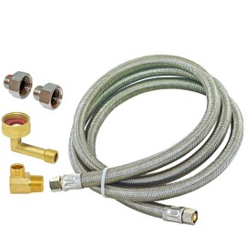 Eastman Dishwasher Installation Kit, 8 Foot Supply Line, 3/8 Inch Compression, 3/8 Inch MIP and 3/4 Inch FHT Elbows, Two 1/2 Inch FHT Adapters, Braided Stainless Steel Dishwasher Connectors, 41132