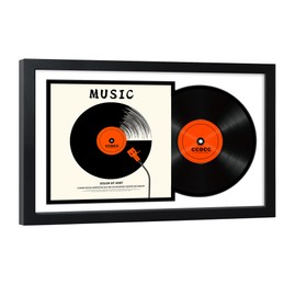 ccdcc 16.5x25 Vinyl Record Display Frame 1 Pack, Black Wooden Album Record Frame with Mats and Tempered Glass Cover for 12 By 12 Inch LP Record Cover