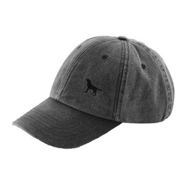 THE HOUSE OF DOG: Black Labrador Retiever Owner Gift. Distressed Vintage Washed 100% Heavyweight Brushed Cotton Embroidered 6 Panel Low Profile Baseball Cap. Black