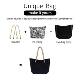 MRMIMI Rubber Tote Handbag with Rope Handles and Faux Leather Strap Lightweight Waterproof Shoulder Bag with EVA Foam Rubber (Black)