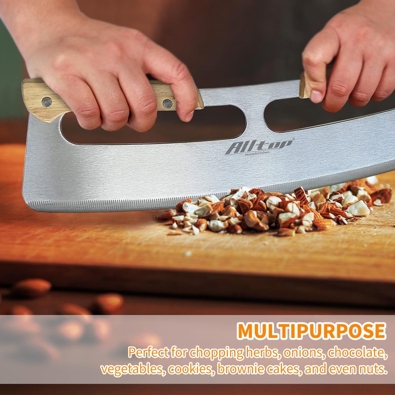 ALLTOP Pizza Cutter Rocker,Stainless Steel Blade Knife With Double Wooden