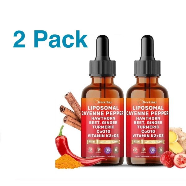 Cayenne Pepper Drops Liposomal Supplement Liquid + Hawthorn Berry, Vitamin