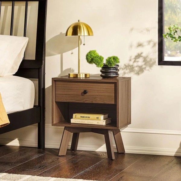 Not Available Mid Century Modern Brown Nightstand MDF 1 Drawer