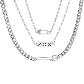 Yspokfay Safety Pin Necklace Dainty Paper Clip Pin Pendant Necklace Gothic Safety Pin Cuban Link Chain Necklace Fashion Jewelry Gift-3 Layers