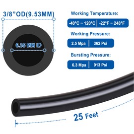 LokoCar Nylon Air Line 25ft 3/8" OD Pneumatic Nylon Tube DOT Approved SAE J844 Airline For Air Brake Tubing or Fluid Transfer Black
