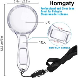 Homgaty 10 Pcs Magnifying Glass for, 10X 5X Mini Handheld Magnifier, Small Magnify Glasses Lens with 10 Lanyard for School Outdoor Explorer, Science Observation and Seniors Reading
