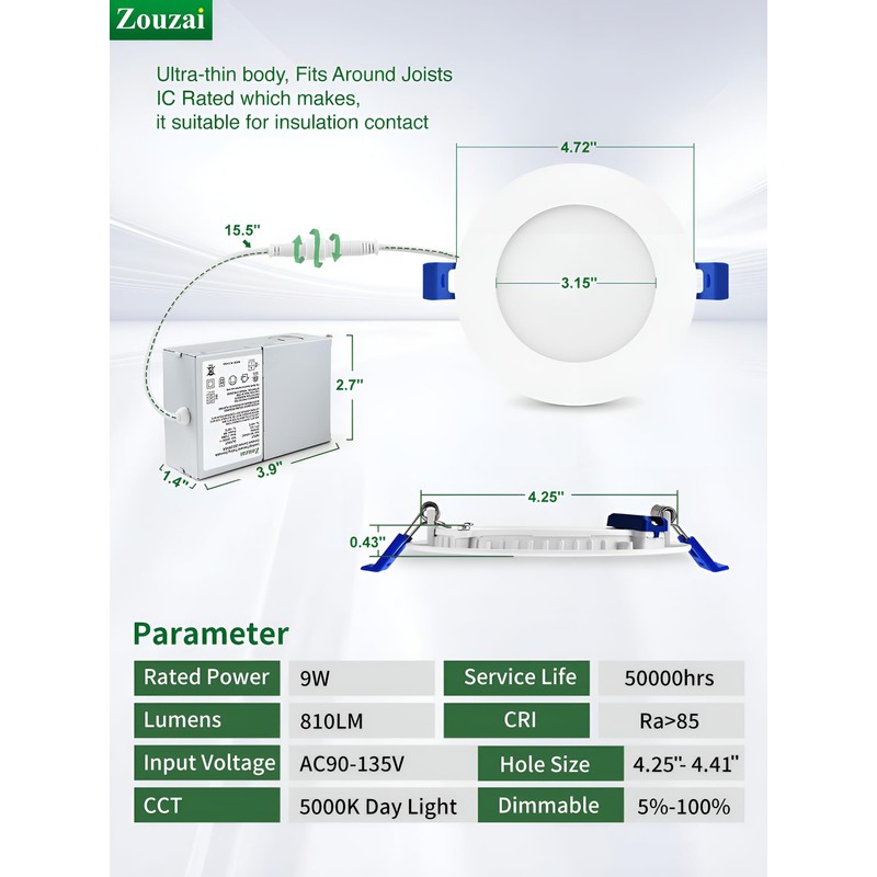 zouzai 12 Pack 4 Inch Ultra-Thin LED Recessed Ceiling Light