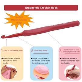 Crochet Hook Set, 9 Pieces Crochet Set with Ergonomic Soft Grip Knitting Needles Kit Red Handle Craft Accessories Knitting Tools Knitting and Crochet Accessories