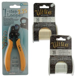 The Beadsmith Looper Kit – Includes a 1-Step Looper Plier (2.25 mm) & 2 Tarnish-Resistant 20 Gauge Wire Spools, 15 Yards Each in Silver & Gold – Create Consistent Loops for Wire Jewelry in One Step