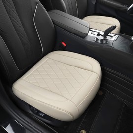 TTMiku 2-Pack Bottom Seat Covers for Cars, Luxury Faux Leather Front Seats Cushion Protector, Waterproof, Anti-Slip, Universal Fit 95% Vehicles, Beige