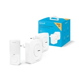 Garza - Wireless Kinetic Doorbell with 1 Push Button + 2 Receivers, 200m Long Range, 64 Melodies IP56 with LED Indicator, Quiet Mode, 4 Tone Strengths, Memory Function, White