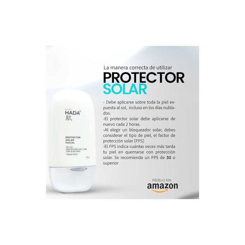 HADA Skincare, Protector Solar Facial FPS40+, Toque Seco Filip