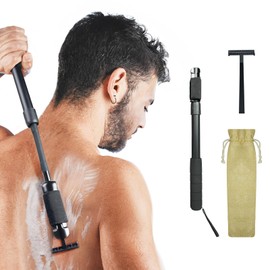 ETbyto Safety Razor Extension Handle with Adjustable Length for Leg Razor,Back Shaver for Men,Multi-Function Extension Shaver Handle can be Fitted Lotion Applicator,Hair Brush for Wet or Dry（Black）