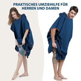 KUOGAS Bath Poncho for Men and Women, Microfibre Surf Poncho, Bath Poncho, Towel, Made of Microfibre Also as a Changing Aid Beach (Dark Blue, M)