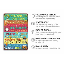 Welcome To Our Patio Tin Sign Vintage Patio Metal Signs Funny Wall Decor Plaque For Home Bar Bathroom Pool Deck Porch Outdoor Decoration 8x12 Inch