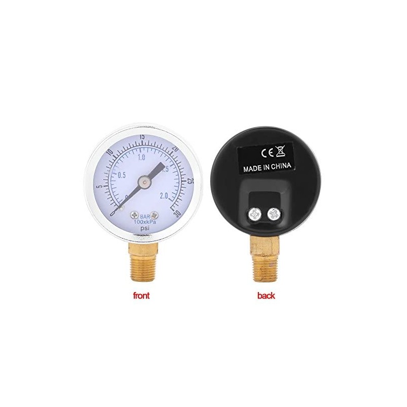 Walfront Pressure Gauge 0-30psi/2bar, 1/8" BSPT, Dual Scale, Compact, Metal