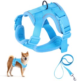 Gurumato 小型犬と中型犬に優しい柔らかい犬用ハーネス 通気性 で軽量な訓練用リード付 引っ張り防止と反射材料で安全 猫も使える調節可能なペットハーネス (S)