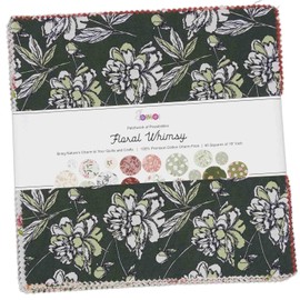 40 Pcs Cotton Bundles Charm Packs for Quilting, Precuts Quilt Squares 10 x 10 inches, Fabric Scraps for Crafts, Fat Quarter Layer Cakes, DIY Fabric Bundle Squares - Floral Whimsy