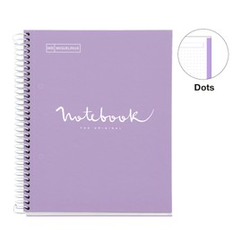 Miquelrius – Notebook A5 Dots Notebook – 1 Coloured Strip, 80 Sheets Lined with Dots, Paper 90 g, Micro-perforated with 2 Holes for 2 Rings, Cardboard Cover, Colour: Lavender