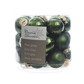 Decoris Pack of 24 Pine Green Mini Glass Baubles
