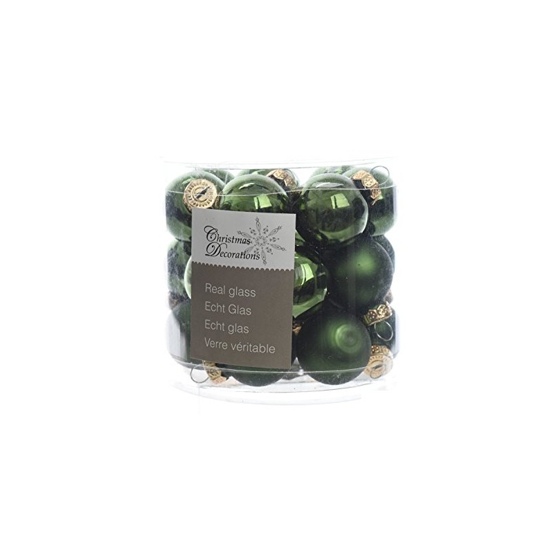Decoris Pack of 24 Pine Green Mini Glass Baubles