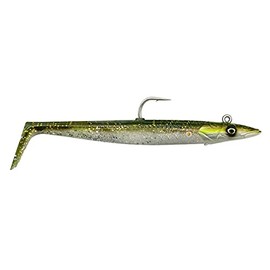 Savage Gear Sandeel V2-2 Rubber Fish + 1 Jig Head, Size/Weight/Colour: 15.5 cm/46 g/Green Silver UV