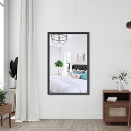 ROCKRAIN 48x32 Modern Bathroom Mirror: Oversized Black Aluminum Frame Wall Mirror - Large Decorative Mirror for Bathroom Living Room & Bedroom Vertical or Horizontal Mount