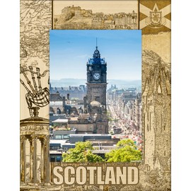 Saddle Mountain Souvenir Scotland Quad Style Laser Engraved Wood Picture Frame Portrait (3 x 5)