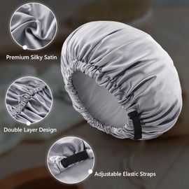 Lolalet 1 PCS Bonnet for Men, Hair Silk Bonnets for Sleeping Mens Adjustable Satin Night Cap for Dreadlocks Afro Braids Curly -Grey