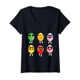 Womens Dancing Eggs Easter Day Dance Challenge Boys Girls Kids Gift V-Neck T-Shirt