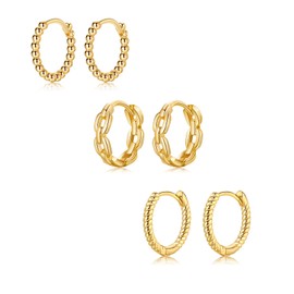 Sterling Silver Hoop Earrings for Women | Gold Hypoallergenic S925 Huggie Hoop Earrings Small Cartilage Sleepers Earrings Studs Set Jewellery Gifts for Girls Men