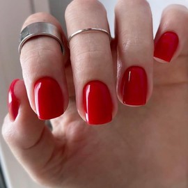 Mivota Press on Nails Short Square, True Red Fake Nails Kit, Fashion Glossy Acrylic Press On Nails, Natural Stick on Nails, Thick Reusable Glue on Nails Short Fake Nails for Women, 30Pcs