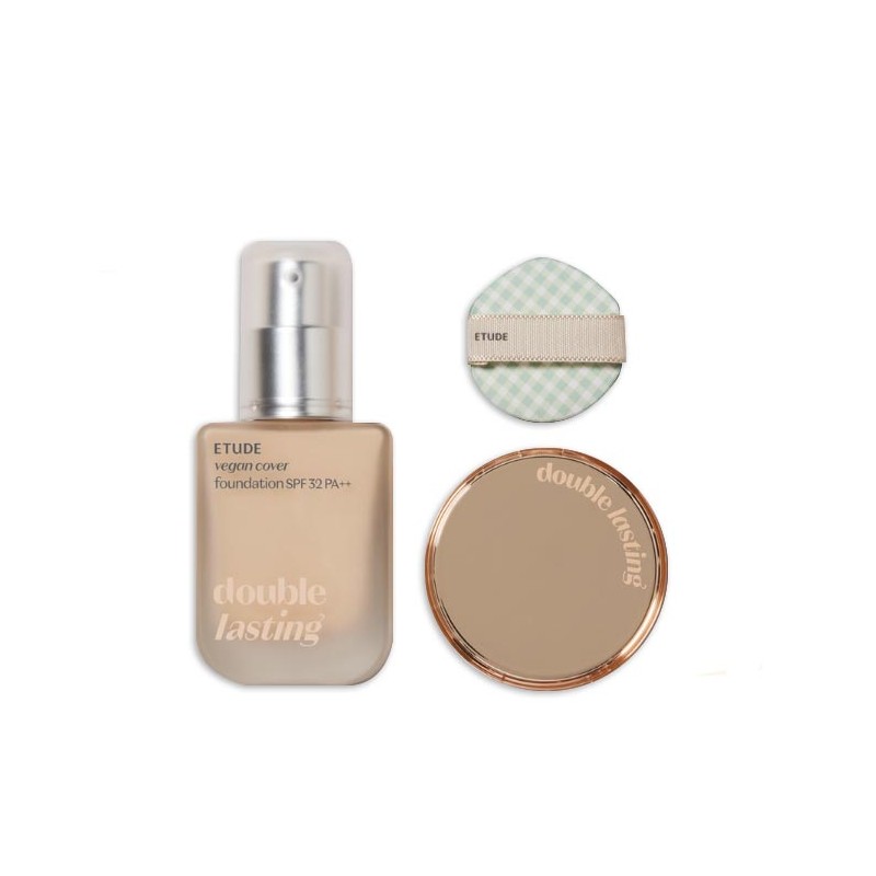 ETUDE Double Vegan Cover Foudnation + Mini Cushion Container Set