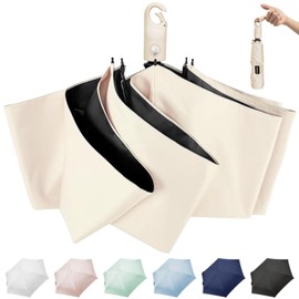 DSDCDJ Parasol, UV Protection, 100% Light Blocking, Folding, Ultra Lightweight, Full Light Blocking, Heat Blocking, One-Touch Automatic Opening/Closing, 6 Ribs, UPF50+, UV Shielding, Heatstroke