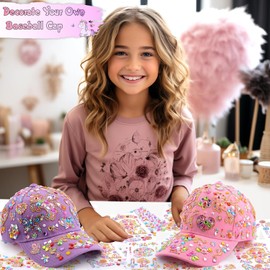 Gifts for Girls 4 5 6 7 8 9 10 12 Years Old, Decorate Your Own Baseball Cap with 12 Sheets Gems Stickers, Art & Crafts Kit for Kids, Fun Creative DIY Toys for Kids Girls