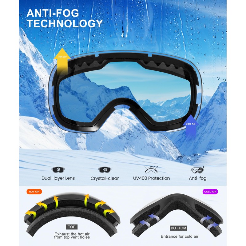 NSSIW Ski Goggles for Men Women Snowboard Goggles: Youth OTG