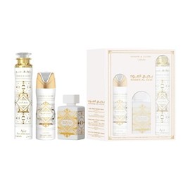 Lattafa Bade'e Al Oud Honor & Glory For Unisex 3 Piece Gift Set (3.4 Fl Oz EDP + 6.67 Fl Oz Deo + 10.14 Fl Oz Air Freshener)