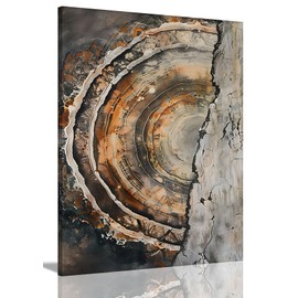 IBHJSART Framed Tree Ring Canvas Wall Art Abstract Colorful Wood Stump Painting Prints Modern Minimalist Pictures Neutral Nature Rustic Farmhouse Decor Living Room Bedroom Bathroom Office