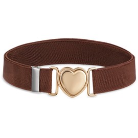 Lnngub Elastic Belt for Girls, Children's Fashion Belt, Adjustable Polyester Belt with Zinc Alloy Heart Buckle for Jeans, Dresses, Sweaters (Suitable for Waist Size: 50 cm - 70 cm), brown