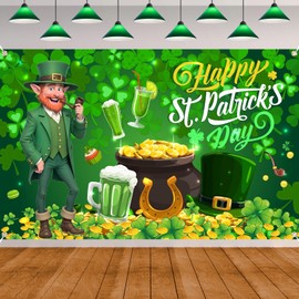 AUGSUN Großes Banner "Happy St. Patrick's Day", St. Patrick's Day, Dekorationen, Hintergründe für Fotografie, Kleeblatt-Banner für irische Party, Zuhause, Outdoor-Zubehör, hängende Dekoration (183 x